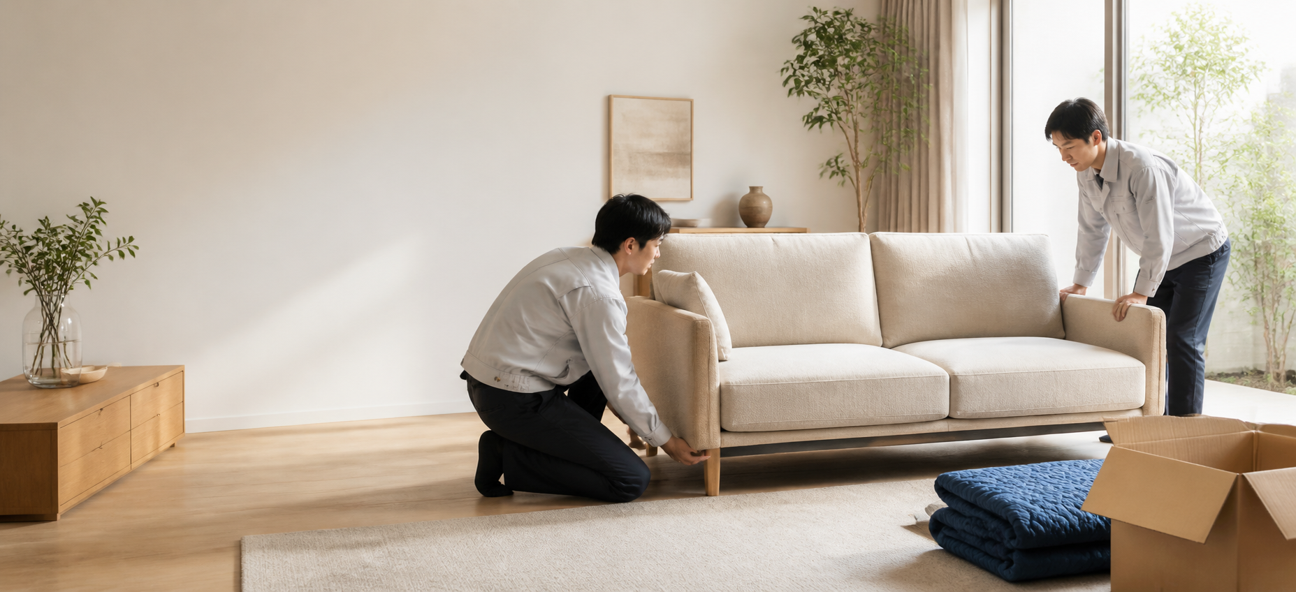 家具を丁寧に搬入・設置するスタッフ