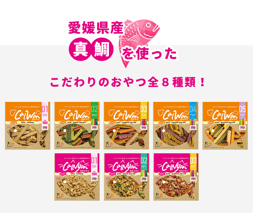 愛媛県産真鯛を使ったこだわりのおやつ全8種類！