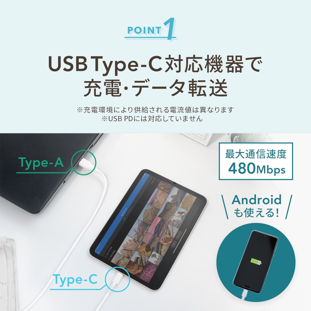 屈曲試験5万回合格 超タフストロング USB Type-A to USB Type-C