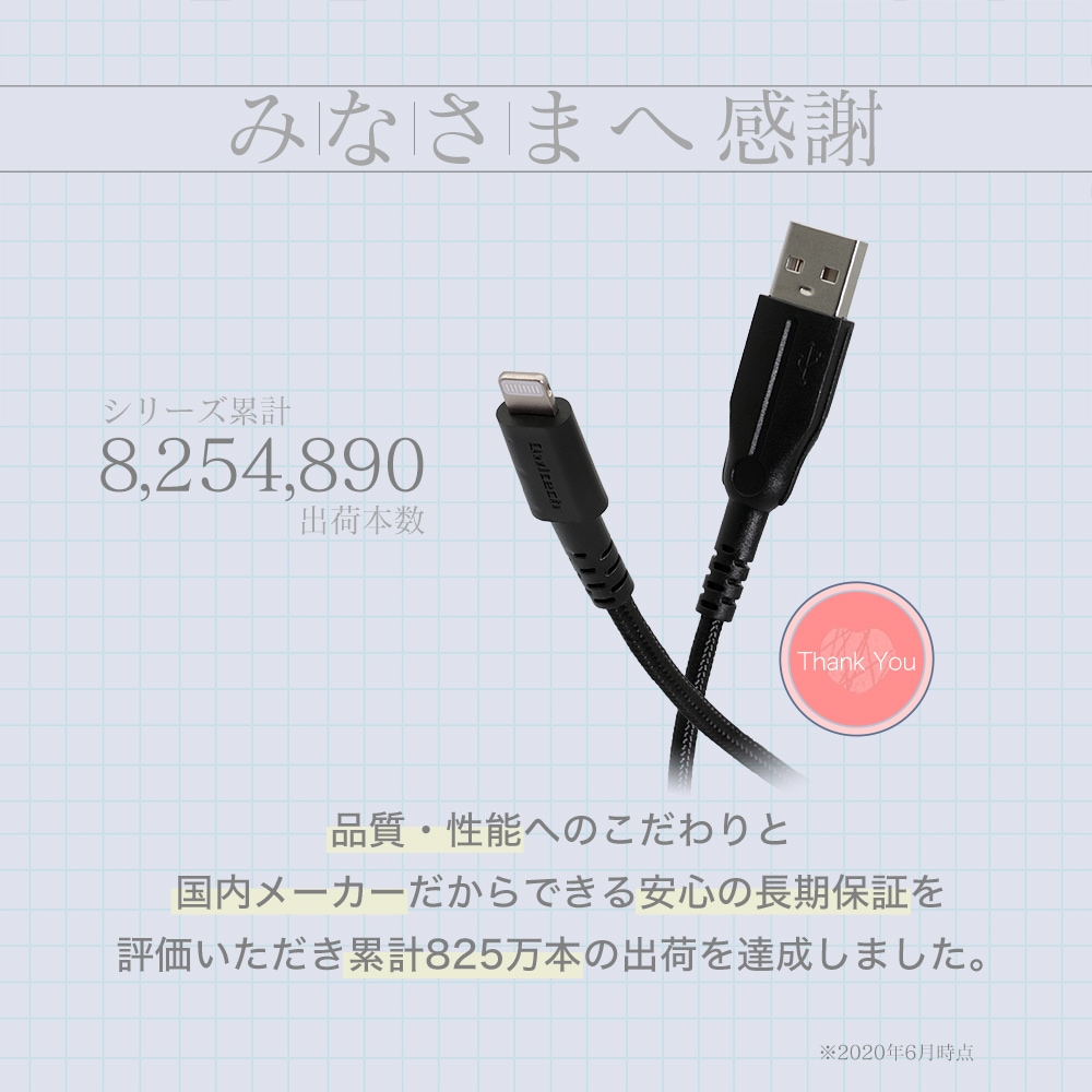 超タフストロングケーブル USB Type-A to Lightning 100cm 1m 屈曲試験