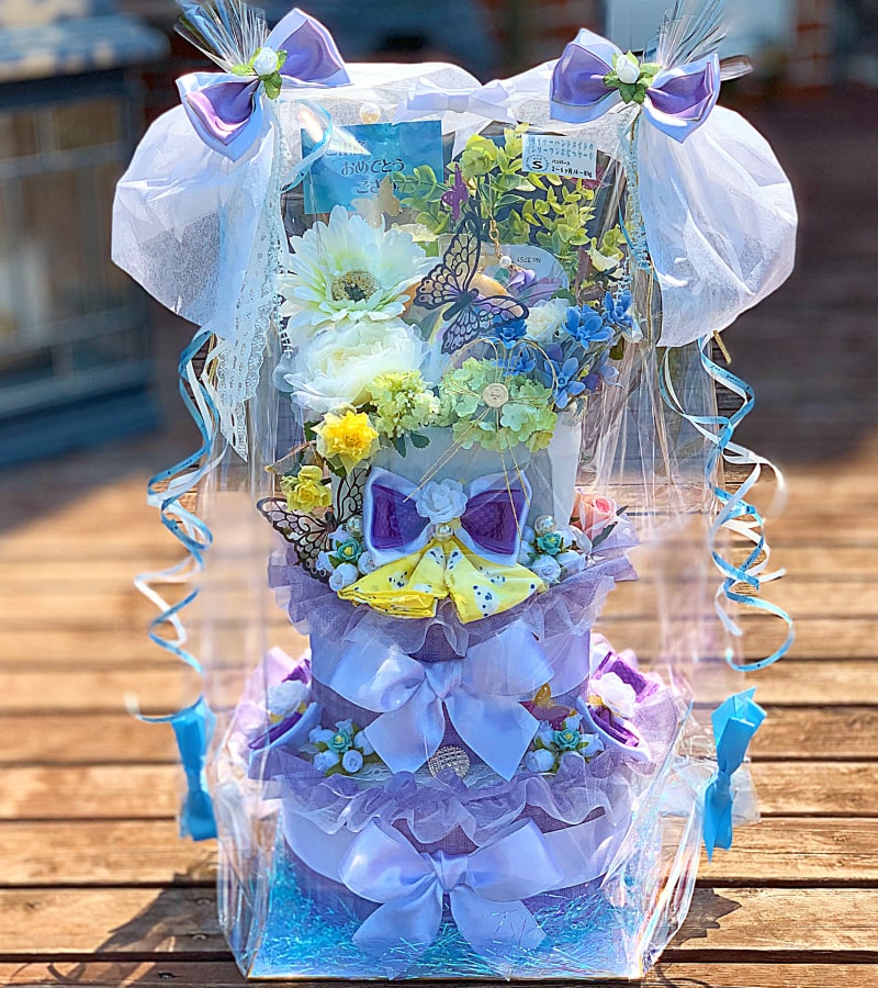 2段 おむつケーキ男の子 フリルプリンス 男の子 おむつケーキ おむつケーキ専門店 ベイビーパルフェ