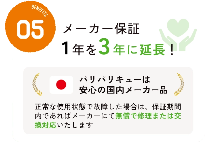 メーカー保証1年を3年に延長！
