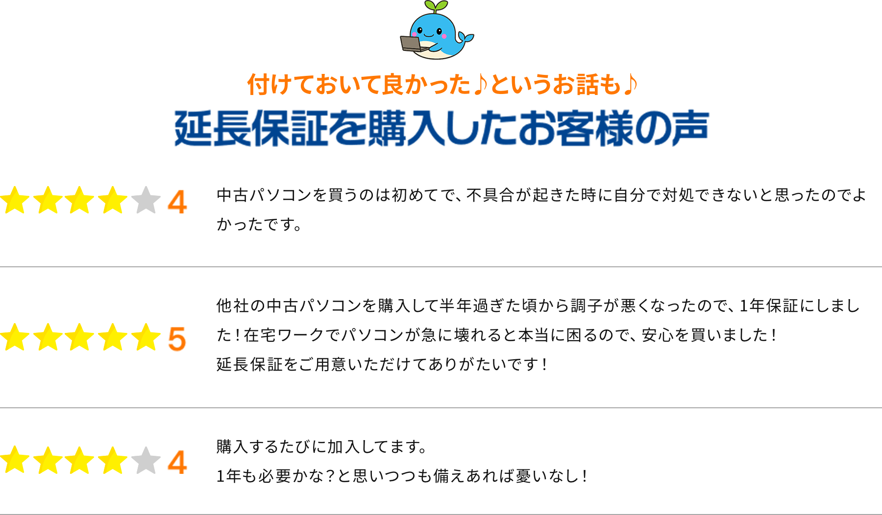 延長保証を購入したお客様の声