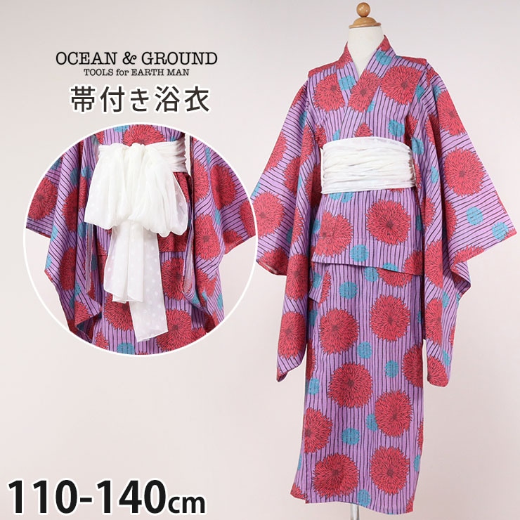 OCEAN&GROUND 浴衣 簡単着付け 帯付き 花柄 フラワー 和柄 オーシャン