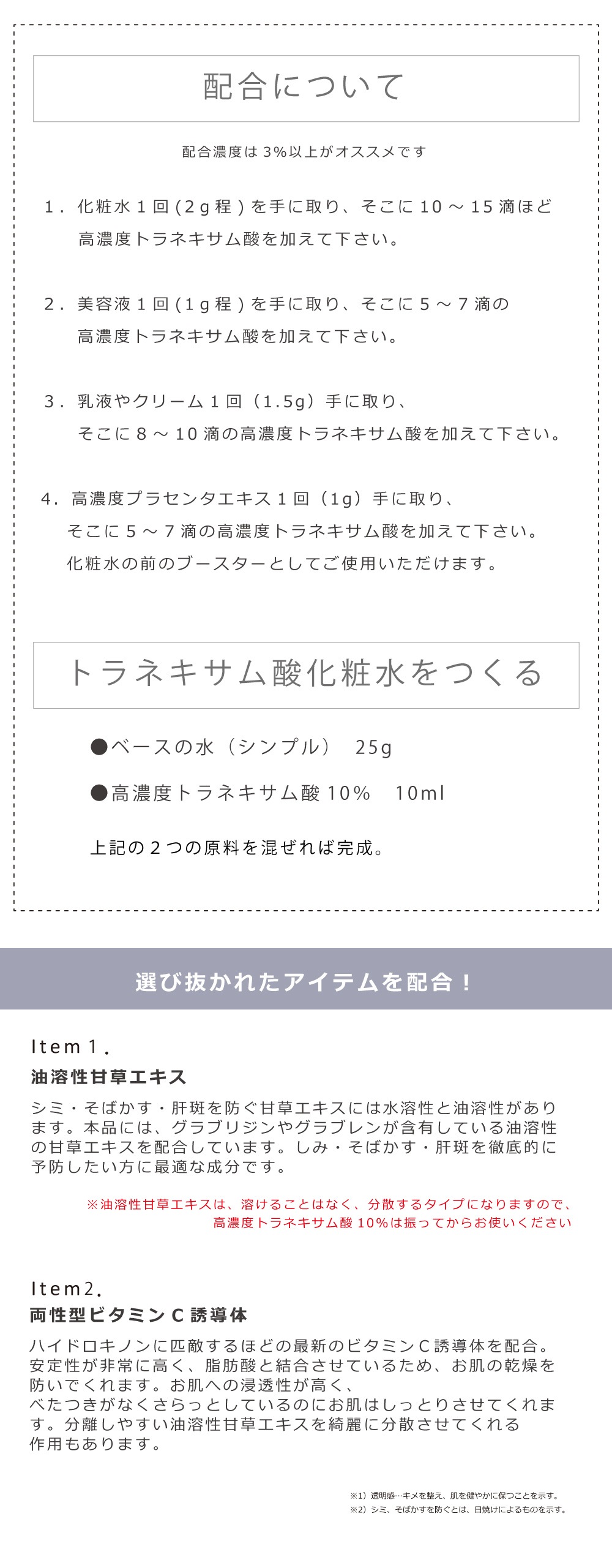 トラネキサム酸を10％配合した原液。お手持ちの化粧品に混ぜてご使用