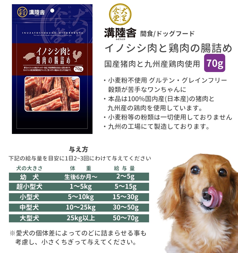 犬 おやつ 溝陸舎 鶏肉と猪肉の腸詰め 70g メール便送料無料 1000円ポッキリ 国内原料 おやつ 犬のおやつ 国内加工 国内生産 日本製 着色料不使用 小麦粉不使用 グルテンフリー 鶏肉 犬おやつ 犬用おやつ ペットフード ドッグフード 送料対策 サポート 犬用品