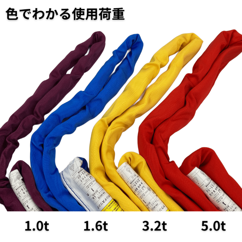 4色のベルトスリングが横並びになっている画像