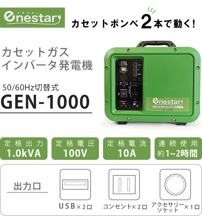 TM 株式会社ティーエム カセットガス インバータ発電機 50 60Hz 切替式 GEN-1000