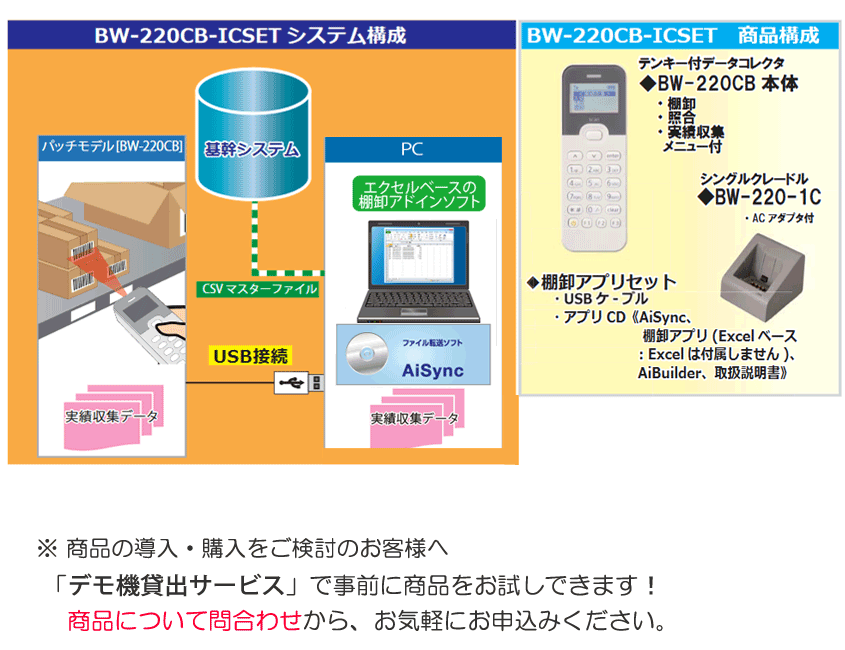 棚卸パック テンキー付データコレクタ BW-220CB-ICSET バッチモデル AIMEX