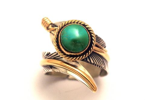 【美品】ナバホ族 インディアンジュエリー　リング　12KGF　ハービー メイス作 良品 Harvey Mace ナバホ族 フェザーリング パージャン