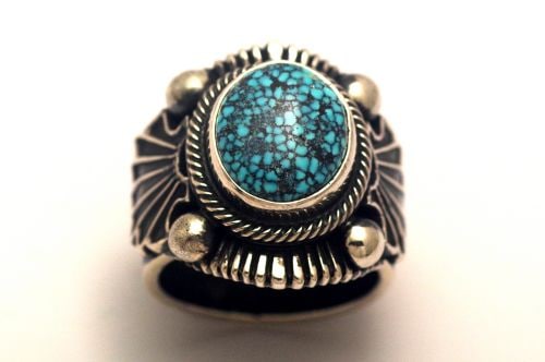 【POWWOWナゲッツ】 ナバホリング　フロイド・パーカスト作 《キングマンブラックウェブ》 20号