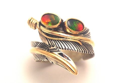 【POWWOWナゲッツ】 ナバホリング　タニヤ・メイス作 《ダブル・アンモライト/12KGF》 22号