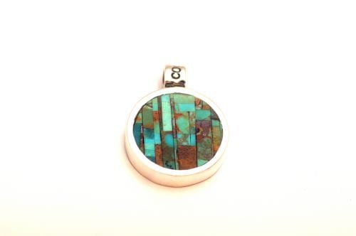 ズニ・インレイペンダント コリン・クーンシス作 《ターコイズ&マザーオブパール/リバーシブル》 ミニサイズ