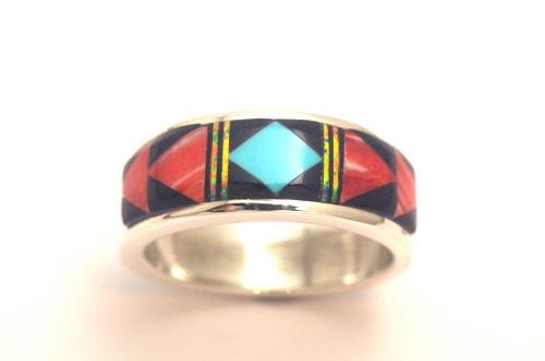 スパイニーオイスターシェル　コーンロウ・インレイ　リング　インディアンジュエリー インディアンジュエリー リング スパイニーオイスターシェル