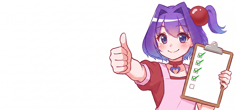 入稿前チェックリストを確認するキャラクターのイラスト
