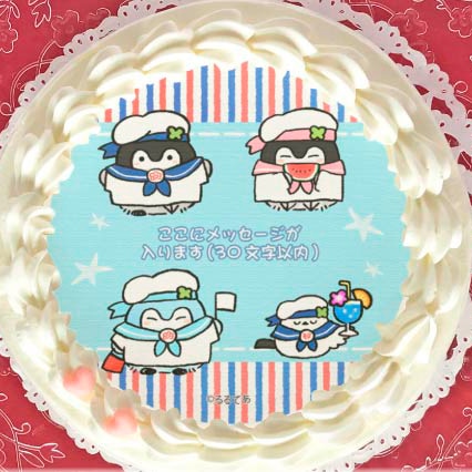 【メッセージ入り】プリケーキ（マリン柄）【特典／丸型缶バッジ付き】[コウペンちゃん] 5号 15cm 1