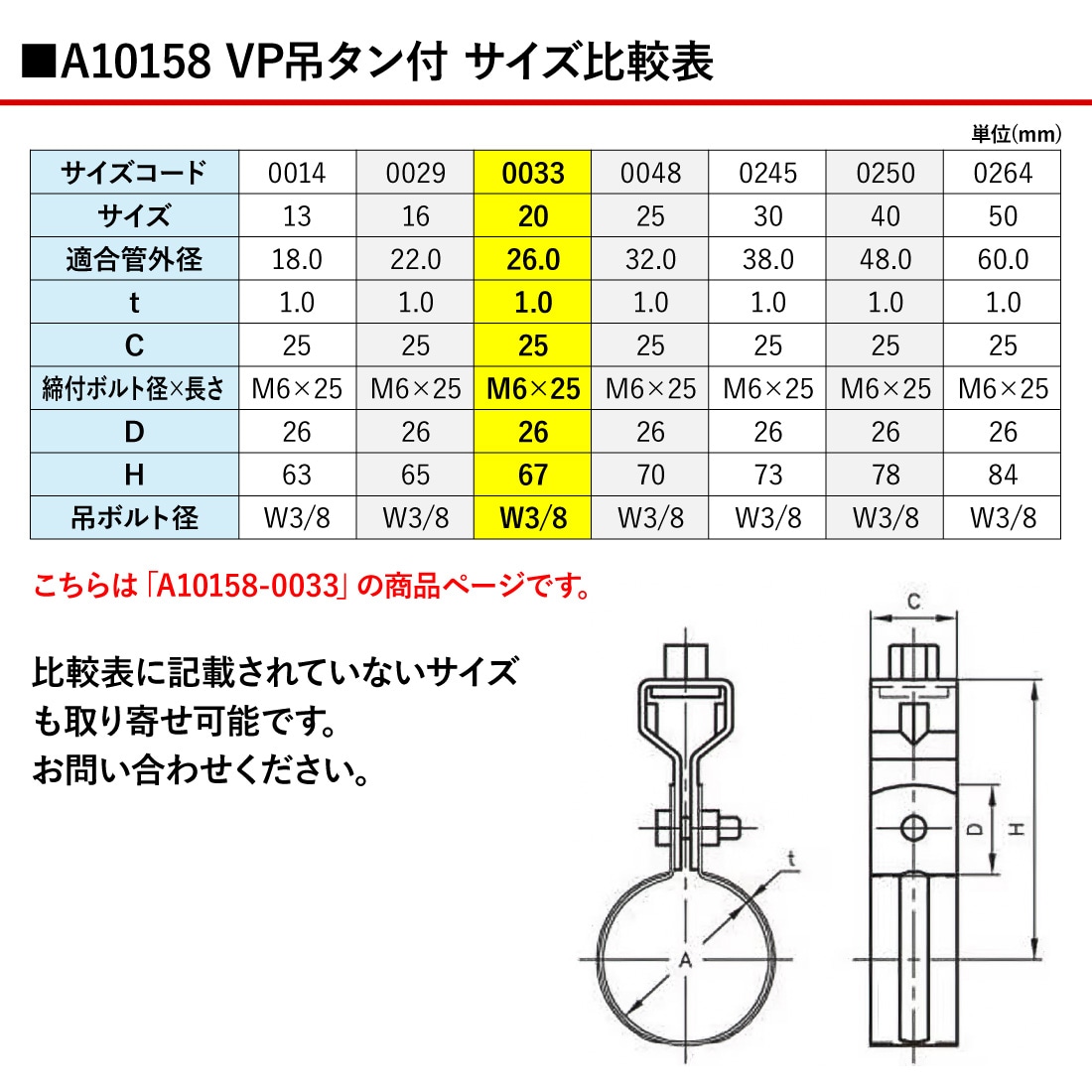 都度取寄】アカギ A10158-0033 VP吊タン付 1箱(300個入) W3/8-20A 吊