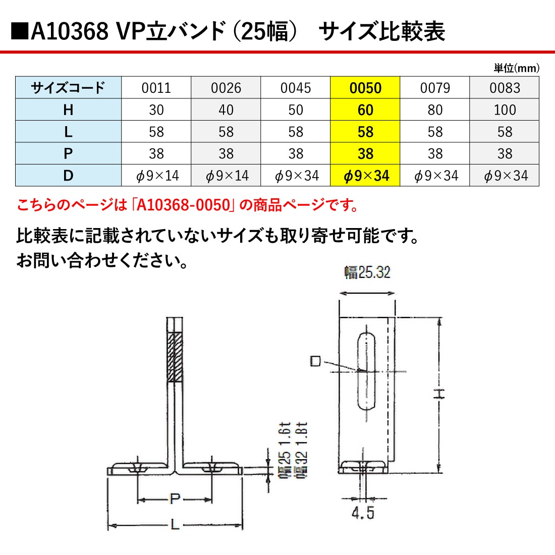 取寄品）アカギ A10368-0050 1ッ穴T足（25幅） 60H 立配管金具 配管