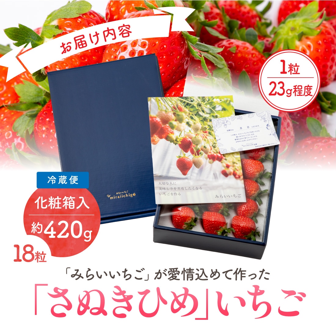 さぬきひめ 2Lサイズ 贈答用 いちご 18粒入（1箱約420g）1果重 重量23g