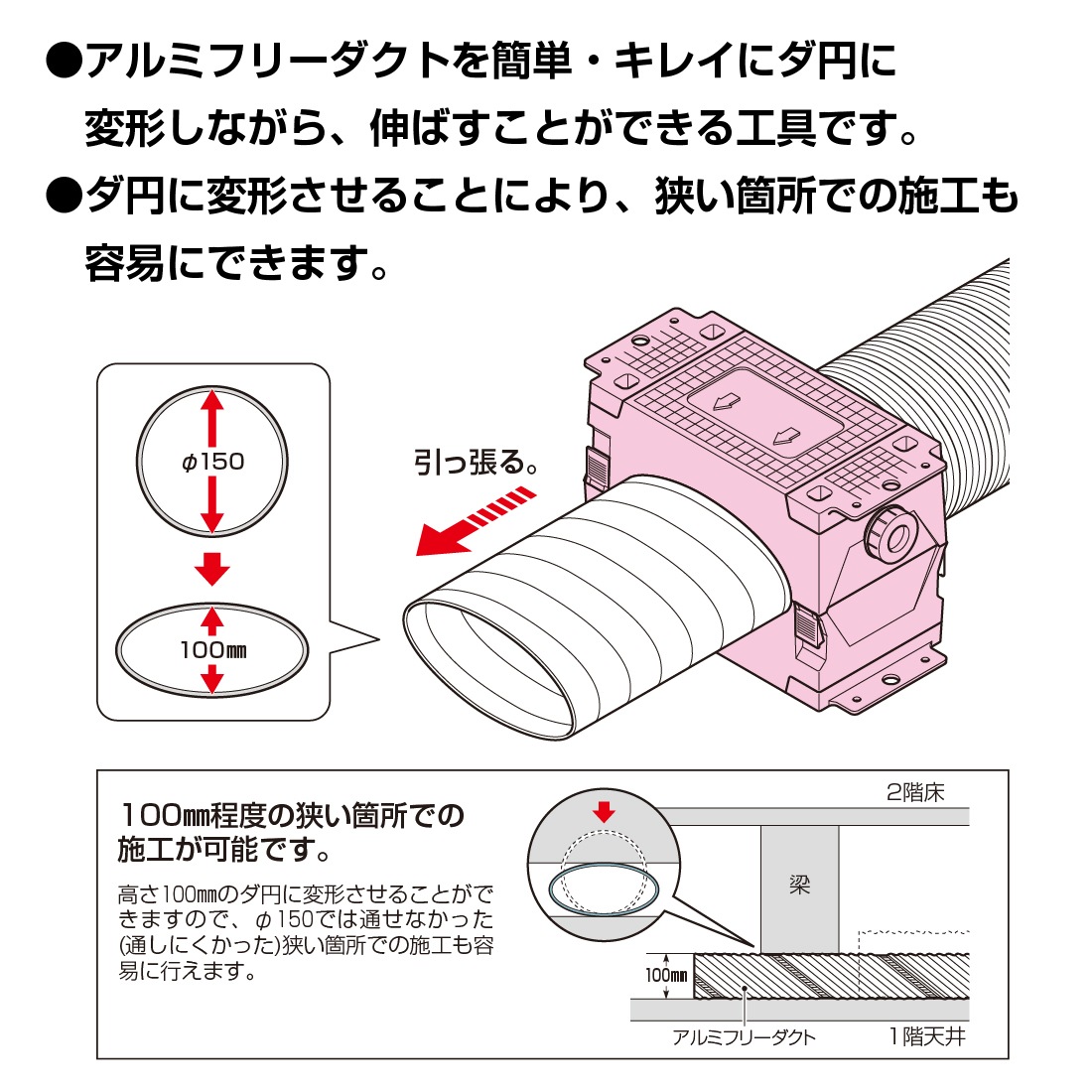 法人限定】AFDK-150D ダクトノバース アルミフリーダクト用 楕円に変形