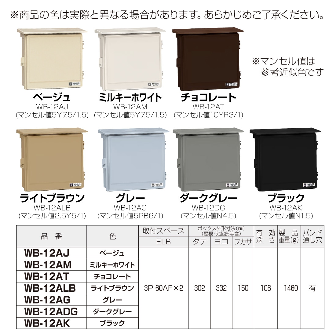 取寄品】 WB-12 ウオルボックス 屋根付 ヨコ型 防雨ボックス 7色 木板