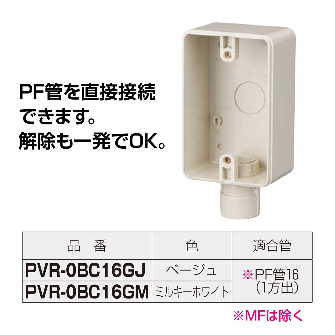 即配】未来工業 PVR-0BC16GJ/ベージュ PVR-0BC16GM/ミルキーホワイト