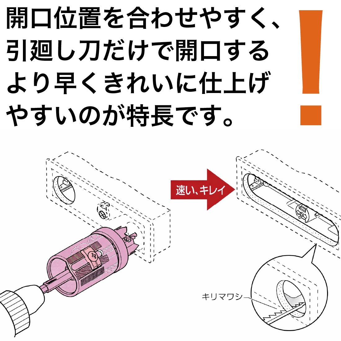 開口位置を合わせやすい