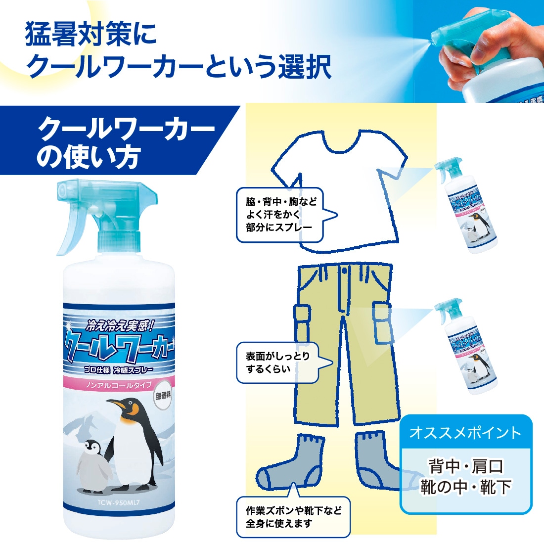 東神電気 クールワーカー ノンアルコール 無香料 950ml 1本 TCWｰ950ML7