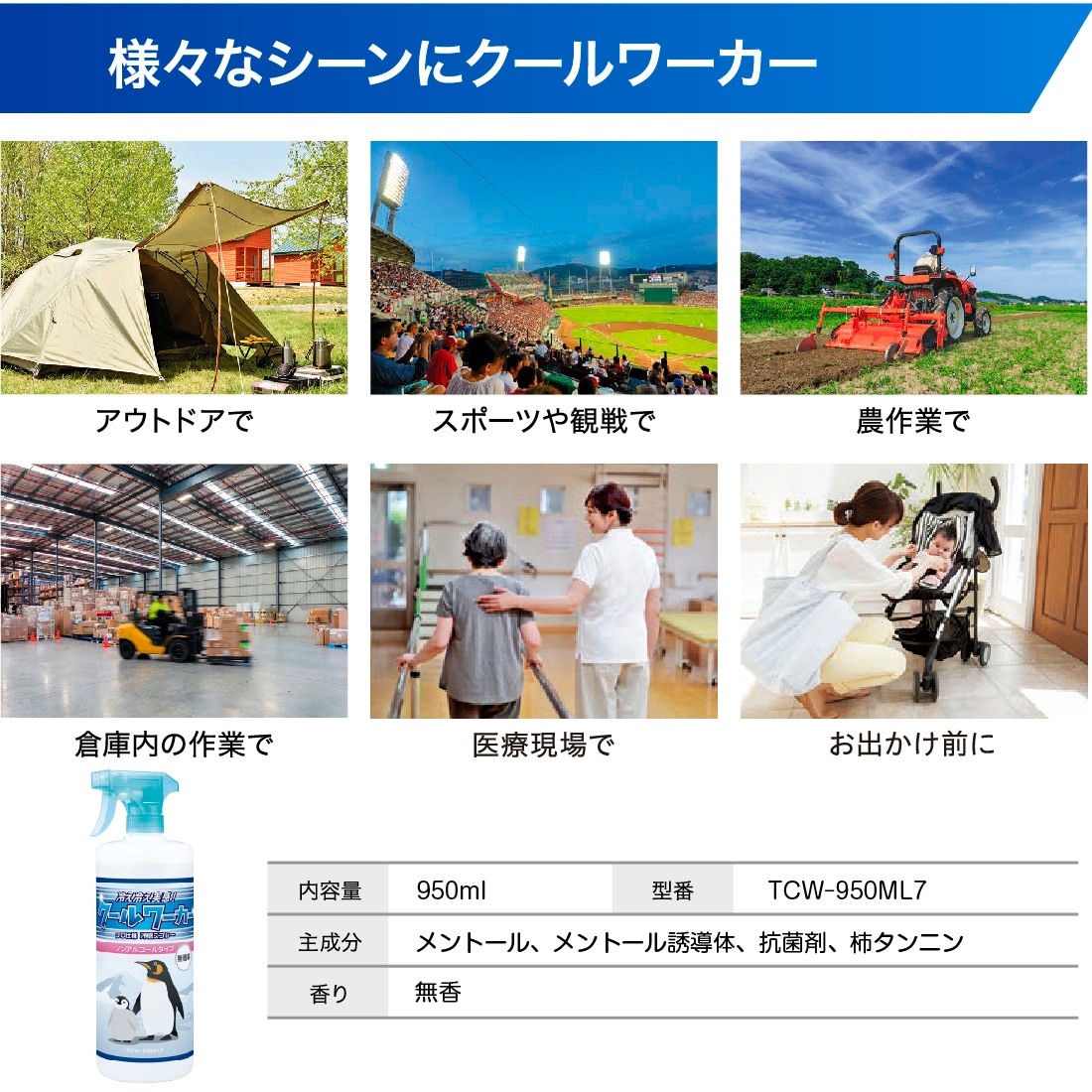 東神電気 クールワーカー ノンアルコール 無香料 950ml 1本 TCWｰ950ML7