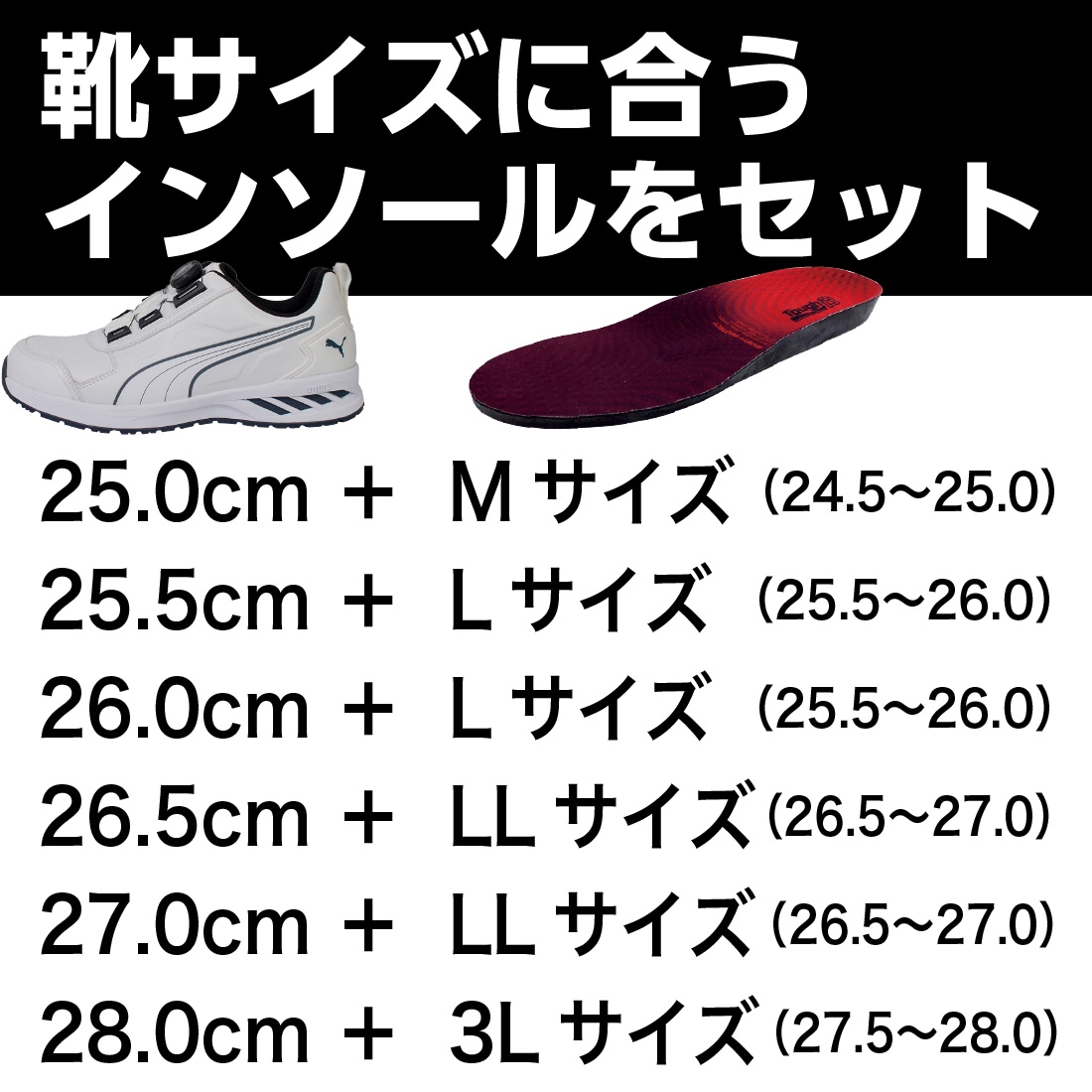 靴サイズに合うインソールをセット
