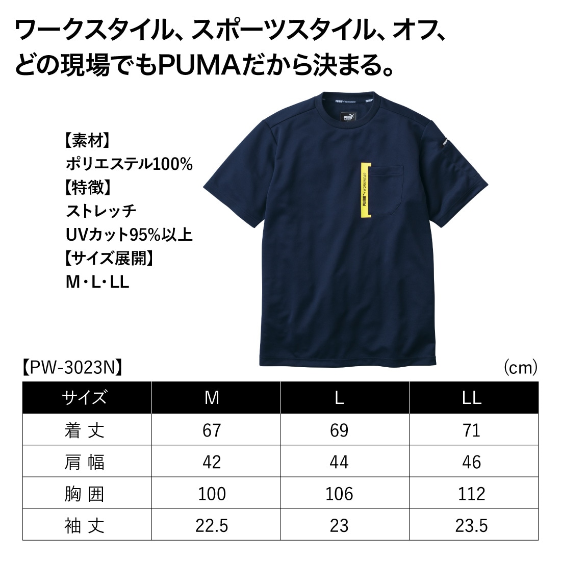 作業ウェアPUMA PW-3023N 半袖Tシャツ 首後ろPUMAロゴプリント入り ディテール