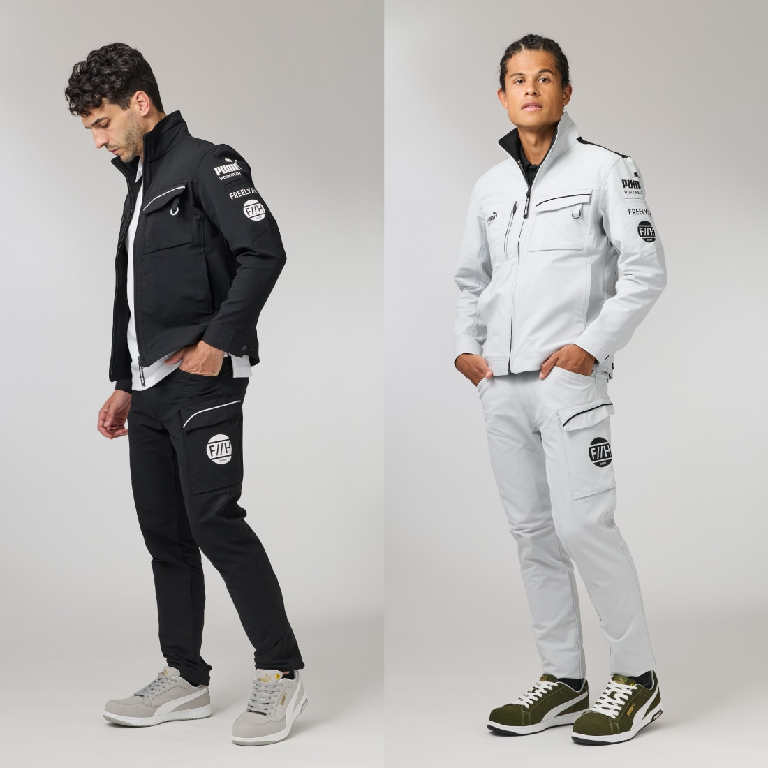 即配】 PW-3045G ヒロミ×PUMAコラボ カーゴパンツ 作業ウェア 静電気