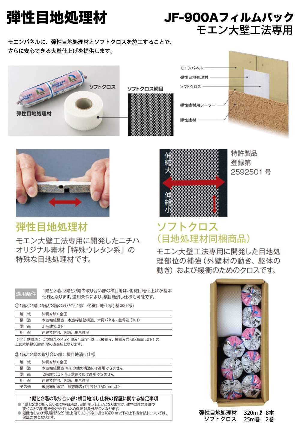 モエン大壁工法専用 弾性目地処理材 JF900A 弾性目地処理材 320ml 8本 ソフトクロス 25m巻 2巻  【メーカー直送便/代引不可】アイカ工業 目地処理材 | 住宅／建築用塗料 | PROST