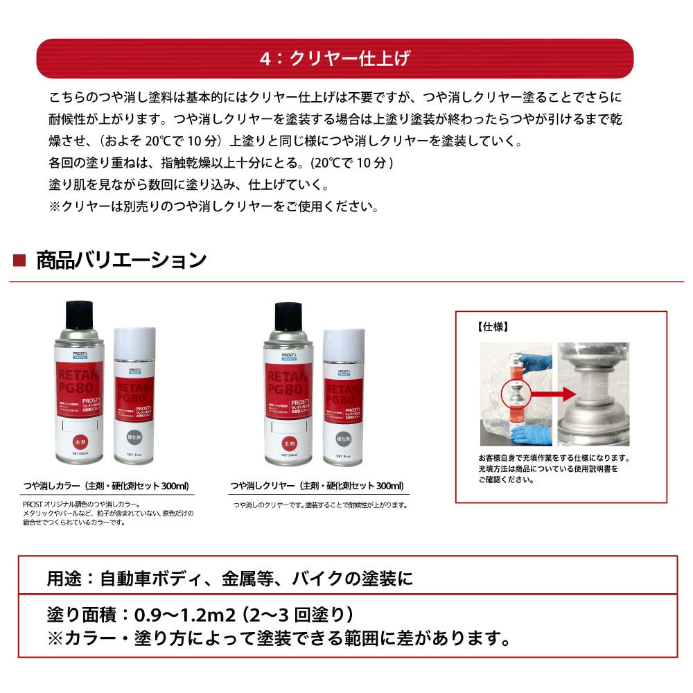 PROST's 2液型スプレー オリジナル調色 つや消し マットブラック 300ml