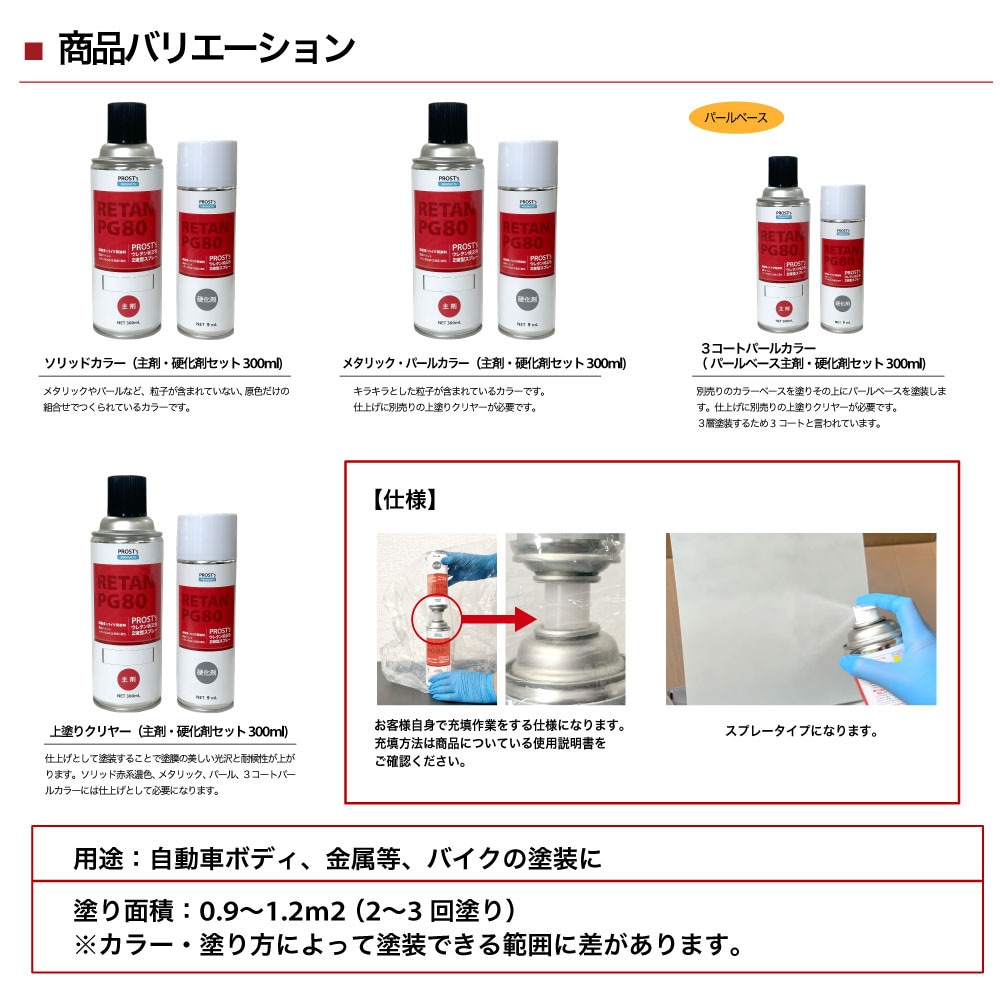 PROST's 2液型スプレー オリジナル調色 ブラックマイカ/レッドパール