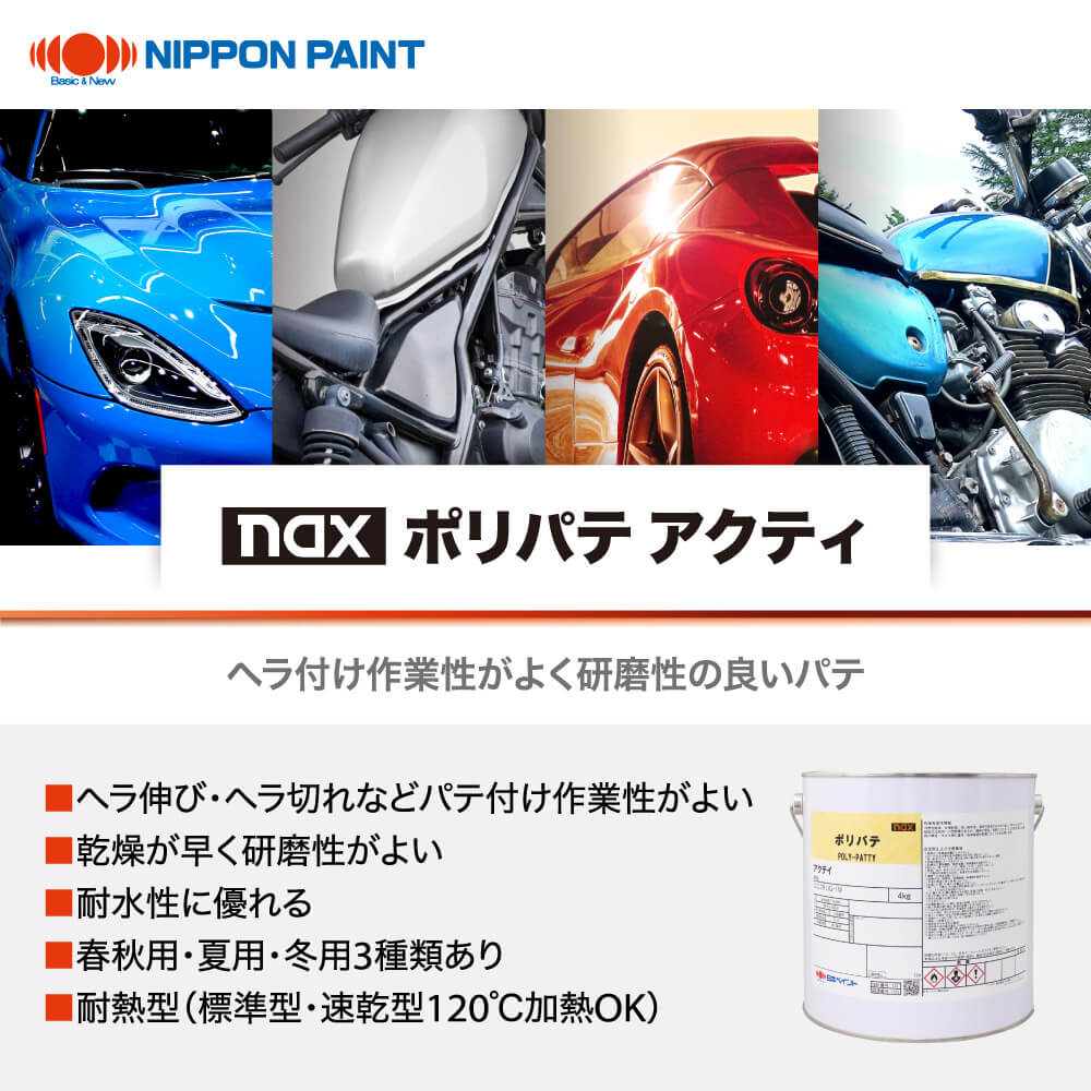 naxポリパテ アクティ 4kg硬化剤付セット/日本ペイント パテ 塗料