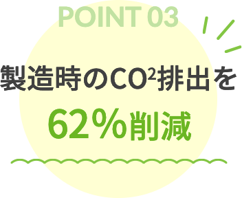 POINT03 製造時のCO2排出を62％削減