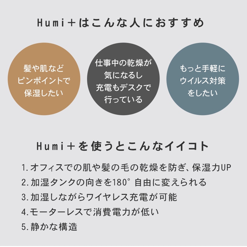 【新品6,050円→4,555円】Humi+  ワイヤレス充電＆卓上加湿器