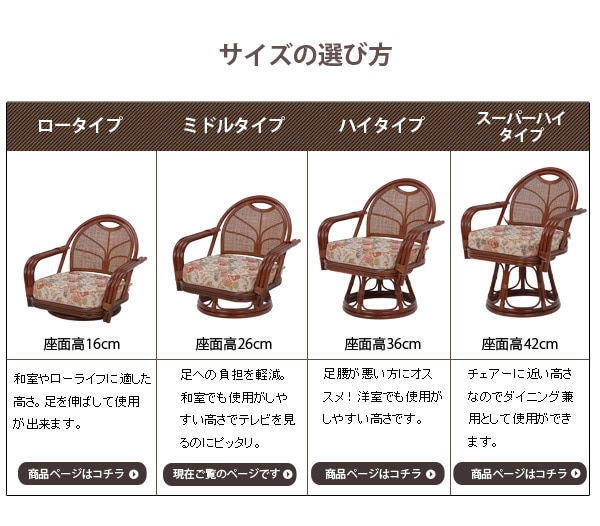 籐回転椅子【ミドルタイプ】座面高26cm (籐家具 籐製品 籐座椅子 籐座