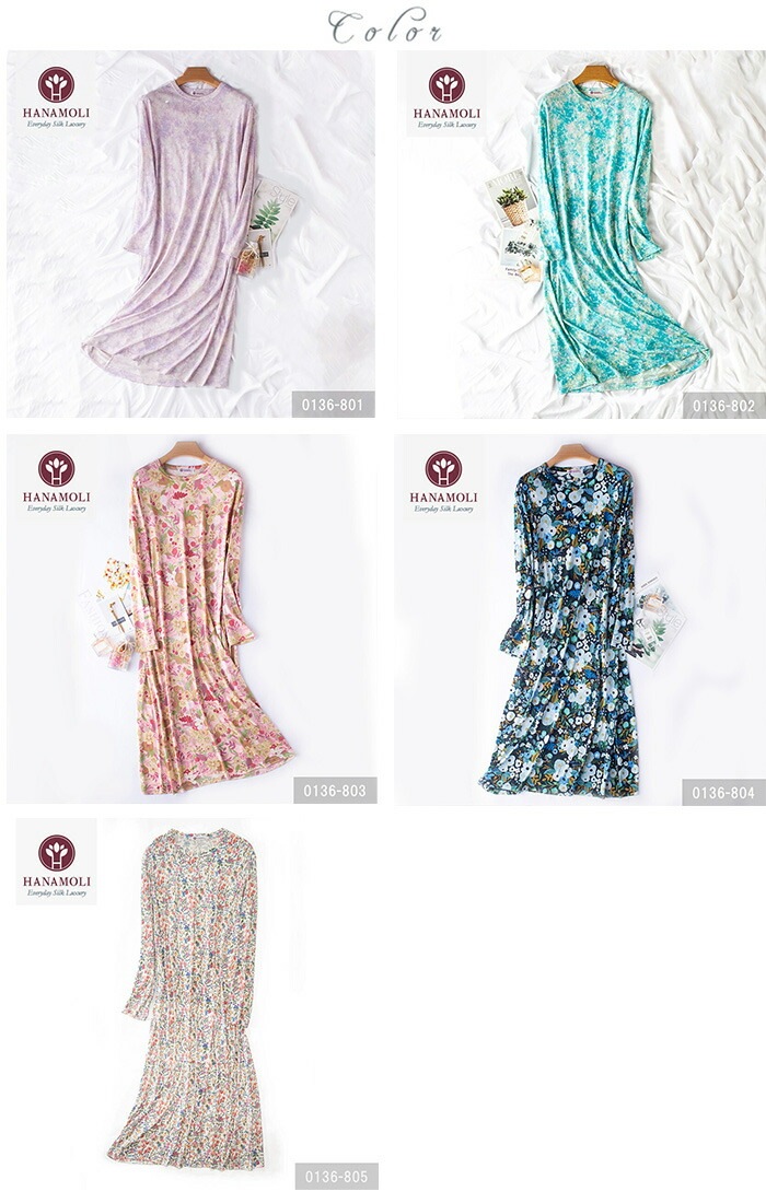 シルク100% 絹 婦人シルクニット長袖ワンピース HANAMOLI 長袖