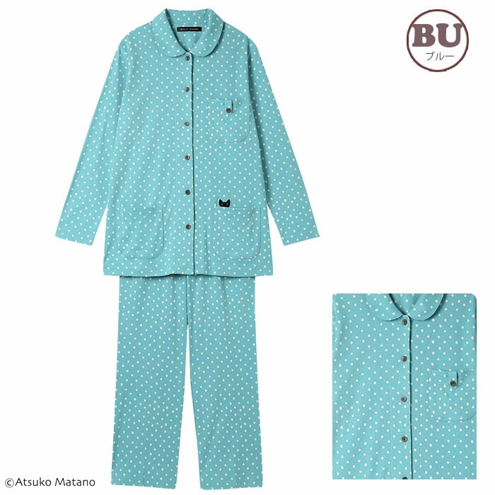 マタノアツコ　Wacoal ワコール　長袖パジャマ　ネイビー水玉 マタノアツコ Wacoal ワコール 長袖パジャマ ネイビー水玉 ワコール