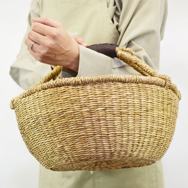 シーグラスバスケット 皮付き 一本手 大きいサイズのかご 収納