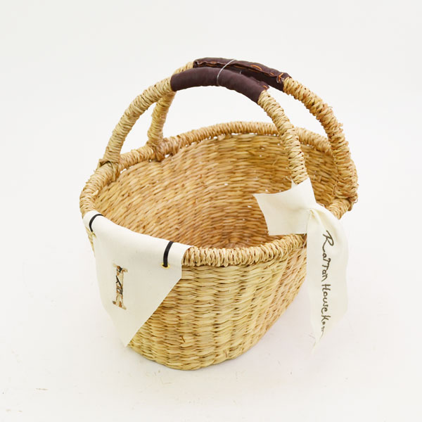 イニシャルフラッグバスケット I シーグラス 楕円型 2本手