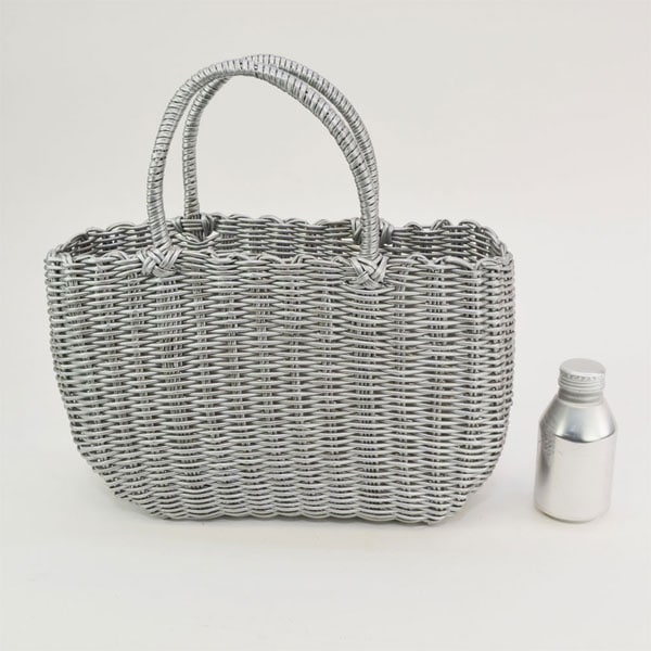 PPバッグ ミドル シルバー ビニール かごバッグ 温泉