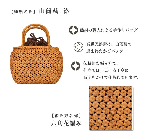 高級素材 山葡萄バッグ 絡 かごバッグ 石畳編 熟練 職人