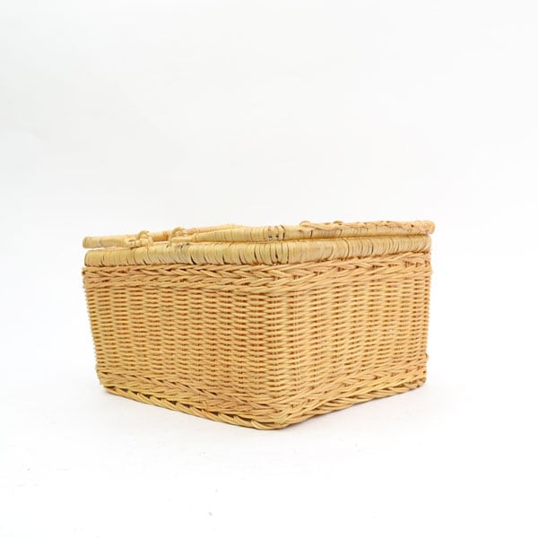 ラタンバスケット 持ち手可動式 二本手 スクエア ベトナムラタン ニス