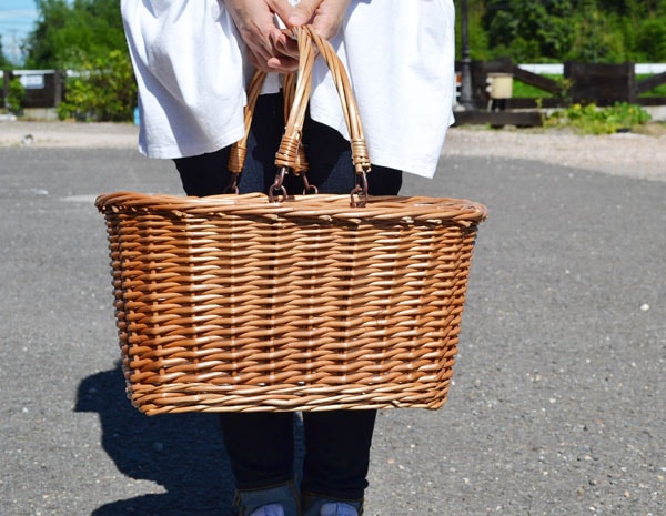 煮柳バスケット 布巾着付き かご 内布付き ナチュラル 柳