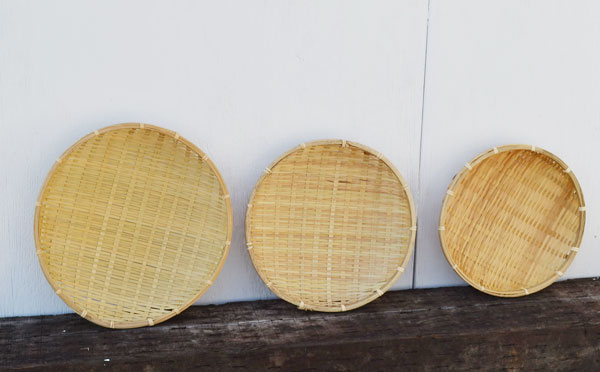 ござ目干しざる浅型Sサイズ皮竹材料竹製
