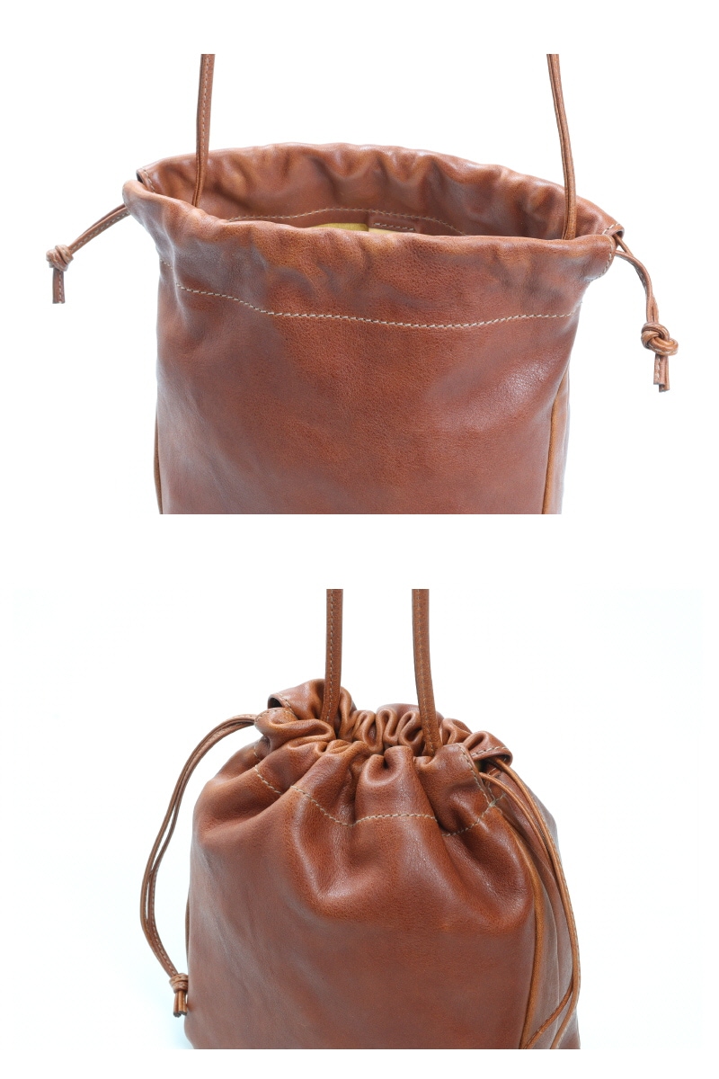 イルビゾンテ ショルダーバッグ 巾着ショルダー ヤキヌメ キャメル レザー IL BISONTE イルビゾンテ レザー 本革製 巾着 ショルダーバッグ