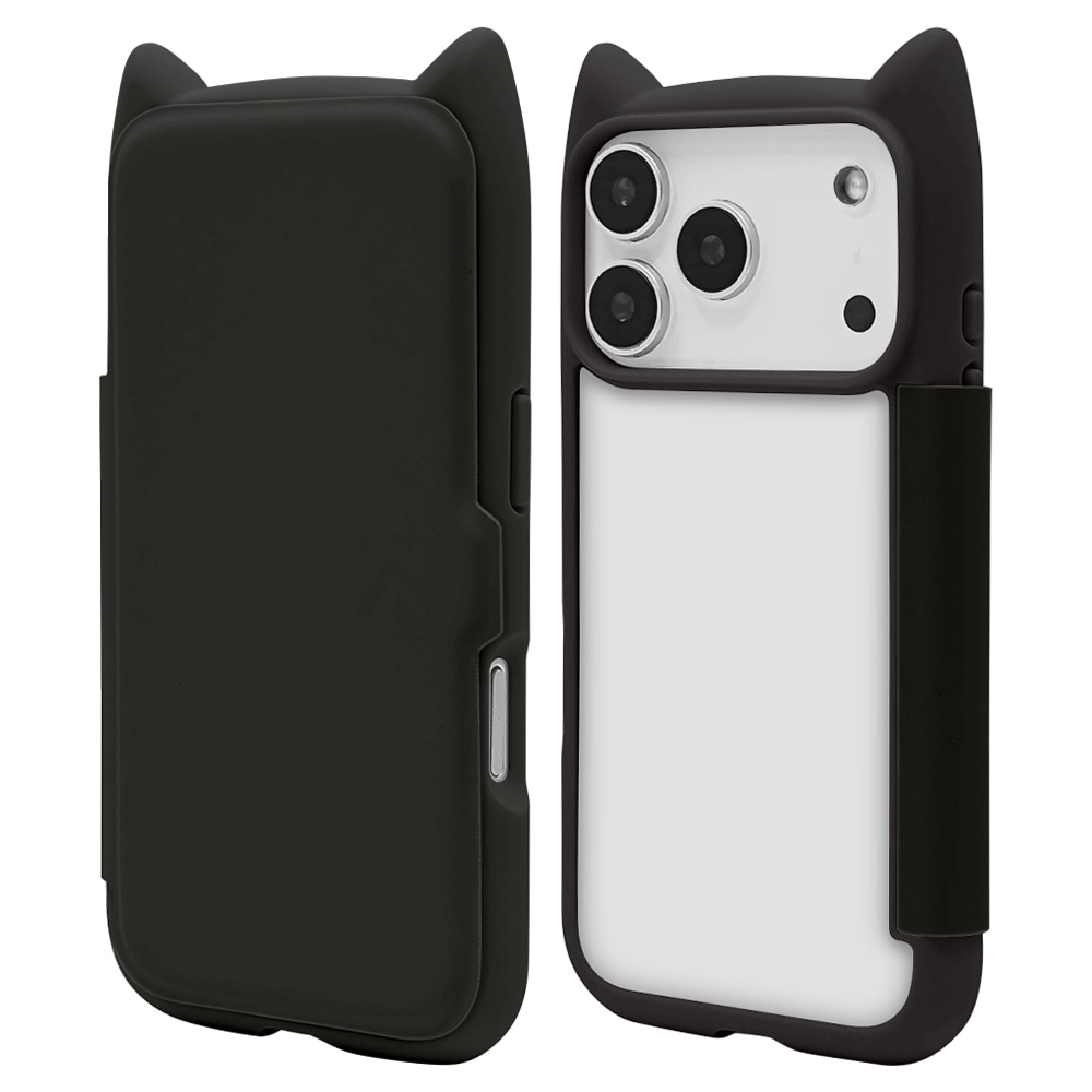 iPhone17 Pro ケース カバー 手帳型 ハイブリッド フタ付き mimi 猫耳